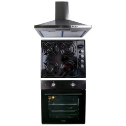Pachet cuptor incorporabil (1857), capacitate 51L, electric, negru, plita incorporabila (1864), 60x50x6 cm, gaz butelie sau gaz natural (duze de schimb incluse), hota incorporabila decorativa inox, 63 cm (1925) / SET 30029