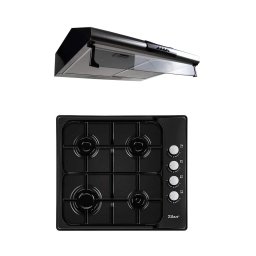 Pachet plita incorporabila email (0034), 50 x 60 cm, gaz butelie sau gaz natural (duze de schimb incluse) si hota perete 2 motoare Inox (9676), 2 x 95w / SET 30009