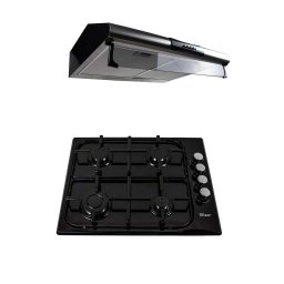 Pachet plita incorporabila (0041), gaz butelie sau gaz natural (duze de schimb incluse), 50 x 60 cm, aprindere electrica, otel emailat si hota perete 2 motoare inox (9676), 2 x 95w / SET 30012
