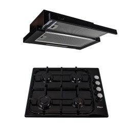 Pachet plita incorporabila (0041), gaz butelie sau gaz natural (duze de schimb incluse), 50 x 60 cm, aprindere electrica, otel emailat si hota incorporabila telescopica 2 motoare (3680), 2 x 95w / SET 30013