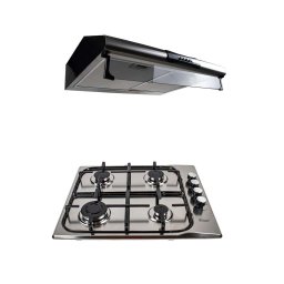 Pachet plita incorporabila inox (0027), 50 X 60 cm, gaz butelie sau gaz natural (duze de schimb incluse), aprindere electrica si hota perete inox 2 motoare 2 x 95w (9676) / SET 30015