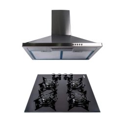 Pachet plita incorporabila sticla (1871), 52x60x15 cm, gaz butelie sau gaz natural (duze de schimb incluse), hota incorporabila decorativa inox, 63 cm (1925) / SET 30038