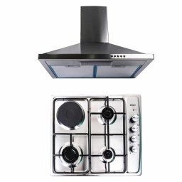 Pachet plita incorporabila (1918), 60x50x6 cm, gaz butelie sau gaz natural (duze de schimb incluse), hota incorporabila decorativa inox, 63 cm (1925) / SET 30039