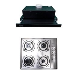 Pachet plita incorporabila inox (1901), 60x50x6 cm, gaz butelie sau gaz natural (duze de schimb incluse), hota 1 motor, putere 140W (1895), 60X50 cm / SET 30032