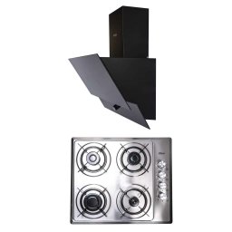 Pachet plita incorporabila inox (1901), 60x50x6 cm, gaz butelie sau gaz natural (duze de schimb incluse), hota incorporabila decorativa, 60 cm (1888) / SET 30036