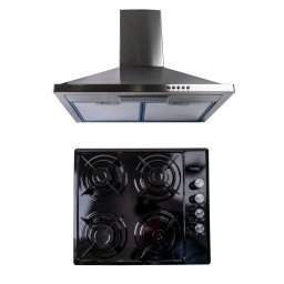 Pachet plita incorporabila (1864), 60x50x6 cm, gaz butelie sau gaz natural (duze de schimb incluse), hota incorporabila decorativa inox, 63 cm (1925) / SET 30041