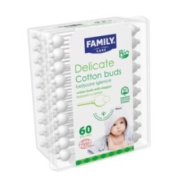 Betisoare de Urechi cu Opritor, Delicate Bio, Family Care, 60 Bucati