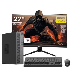 Sistem desktop office OptimX T5 SFF i3-9100, 16GB, SSD 512GB, monitor curbat 27