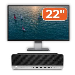 Pachet PC Second Hand HP EliteDesk 800 G4 SFF cu monitor 22 inch, i5-8500