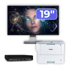 Pachet office HP EliteDesk 800 G6 Mini PC i5, monitor 19 inch si imprimanta