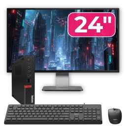 Pachet PC second hand Lenovo ThinkCentre M720q i5-9400T, 8GB, SSD 256GB, monitor 24