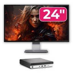 Pachet HP EliteDesk 800 G5 Mini PC i5-9500T 8GB SSD 256GB + Monitor 24 inch