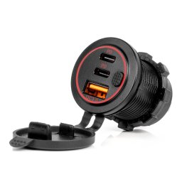 Incarcator auto impermeabil AMiO cu 2x USB-C QC3.0 si USB, 12V/24V