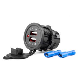 Incarcator auto moto USB dublu impermeabil 12/24V AMiO MOD-03