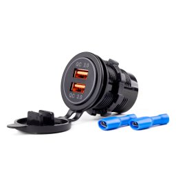 Incarcator USB moto impermeabil AMiO MOD-05, 2x QC3.0, 12/24V