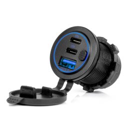Incarcator auto waterproof AMiO cu 2x USB-C QC3.0 si USB, 12V/24V