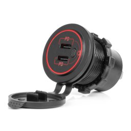 Incarcator auto waterproof cu 2x USB-C, intrerupator si LED, 12/24V AMiO