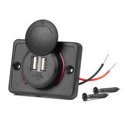 Incarcator auto USB dublu impermeabil 12/24V cu LED rosu AMiO