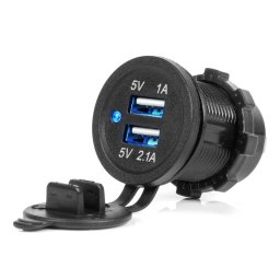 Incarcator auto USB impermeabil 3.1A 12/24V cu 2 porturi, AMiO