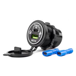 Incarcator auto moto impermeabil AMiO MOD-08 USB + USB-C QC3.0 12/24V