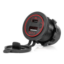 Incarcator auto impermeabil USB si USB-C QC3.0 12/24V pentru masini si barci AMiO