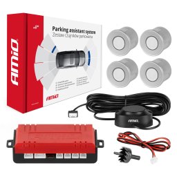 Set senzori parcare si marsarier cu buzzer, 4 senzori argintii, 12V, AMiO