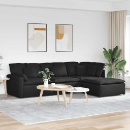 Canapea modulara cu taburet si perne, material textil, negru GartenMobel Dekor