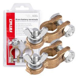 Cleme baterie auto din alama 600A, set 2 pentru acumulator 12V, AMiO