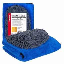Set manusa din microfibra si prosop uscare auto AMiO, 20x26 cm si 60x90 cm