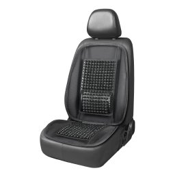 Husa auto ventilata universala cu margele din lemn si suport lombar, neagra, 98 x 49 cm, AMiO