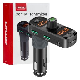 Transmiter FM auto Bluetooth AMiO cu USB-C, microSD si Hands-free 12/24V
