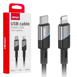 Cablu USB-C la Lightning AMiO 20W, 100 cm, pentru iPhone, alb