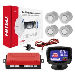 Set senzori de parcare auto 12V cu 4 senzori argintii si display LED Amio