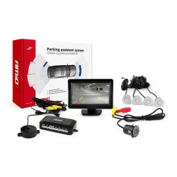 Set senzori de parcare AMiO cu camera HD, ecran TFT 4,3 inch si 4 senzori argintii
