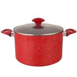 Oala Oliver Voltz Florence OV54418AP24D, 24 cm, 6,5 L, Acoperire marmorata, Fara PFOA, Pentru aragaz si plite, Inductie, Rosie