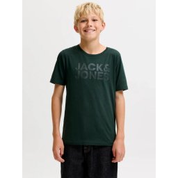 Jack & Jones Tricou baieti, din bumbac organic, Regular fit la baza gatului, JJECORP, Verde inchis (SELECTATI MARIMEA: 164 cm)