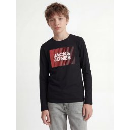 Jack & Jones Tricou baieti la baza gatului, cu maneca lunga, din bumbac organic, Regular fit, Negru (SELECTATI MARIMEA: 152 cm)