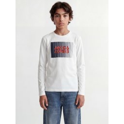 Jack & Jones Tricou baieti la baza gatului, cu maneca lunga, din bumbac organic, Regular fit, Alb (SELECTATI MARIMEA: 140 cm)