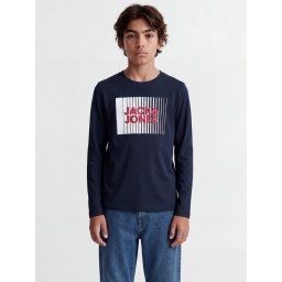Jack & Jones Tricou baieti la baza gatului, cu maneca lunga, din bumbac organic, Regular fit, Bleumarin inchis (SELECTATI MARIMEA: 152 cm)