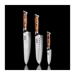 Gudaro-SADA Cuțit de bucătar FENG+Cuțit Santoku de bucătărie+ Cuțit de bucătărie din oțel Damasc