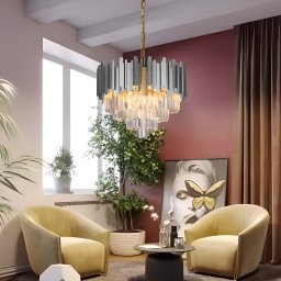 Candelabru Cristal BLOIS Eleganza 8xE14, Diametru 49cm, Argintiu, Inaltime Reglabila