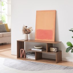 Masa TV Anän 100x30x42 cm, aspect nuc, cu rafturi deschise