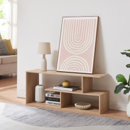 Masa TV moderna 100 cm cu rafturi deschise, finisaj stejar