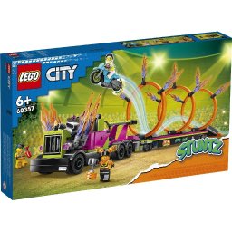 LEGO City Camion de cascadorii cu motocicleta si cercuri de foc 60357