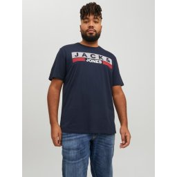Jack & Jones Plus Tricou la baza gatului, barbati big sizes, din bumbac organic, Regular Fit, Bleumarin inchis (SELECTATI MARIMEA: 5XL)