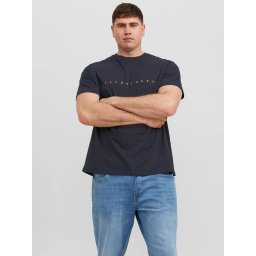 Jack & Jones Plus Tricou cu logo, barbati big sizes, din bumbac organic, Standard Fit, Bleumarin inchis (SELECTATI MARIMEA: 7XL)