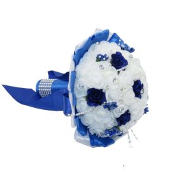 Buchet mireasa cu flori de spuma, mic, albastru si alb - ILIF403054