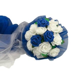Decor masina pentru nunta cu tulle si trandafiri din spuma, albastru - ILIF309052