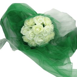 Decor masina pentru nunta cu tulle si trandafiri din spuma, verde-alb - ILIF309032