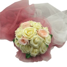 Decor masina pentru nunta cu tulle si trandafiri din spuma, roz-alb - ILIF308008